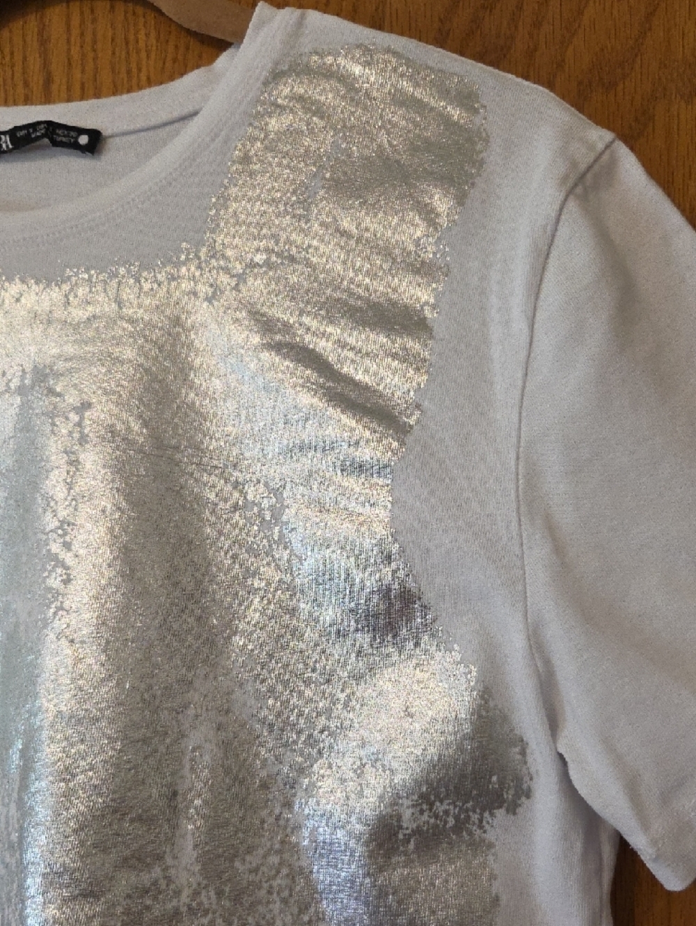 Zara White Tee with Silver Foil Front - Picture 3 of 6